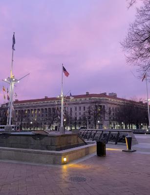 "I took this picture on my way back to my apartment from my internship. The flags in the picture are a part of the U.S. Navy Memorial. It just blew me away that part of my everyday commute was seeing monuments and pieces of history right there in front of me. And of course, the sky just happened to be gorgeous that day."